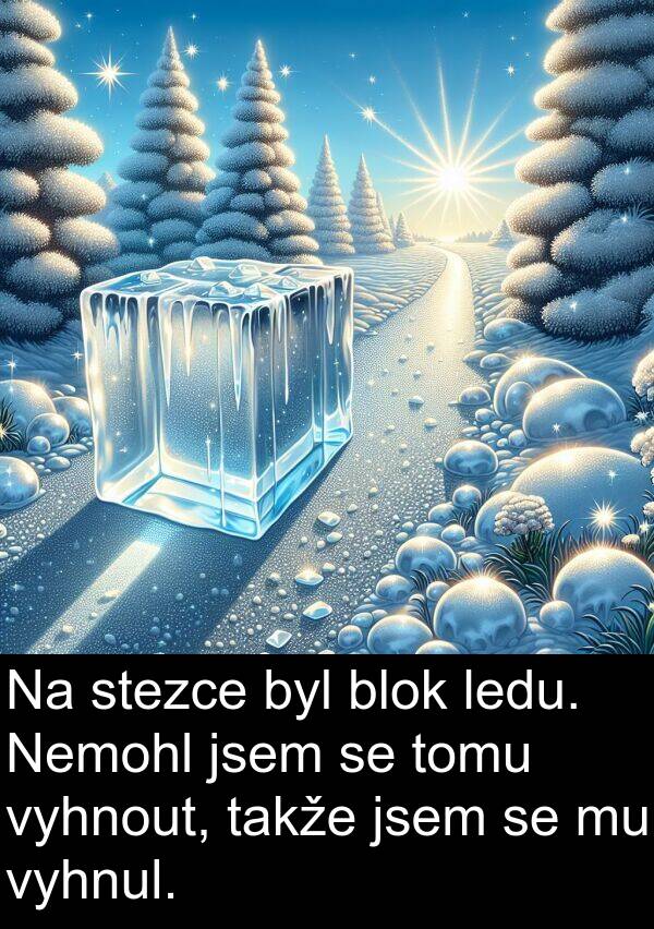 ledu: Na stezce byl blok ledu. Nemohl jsem se tomu vyhnout, takže jsem se mu vyhnul.
