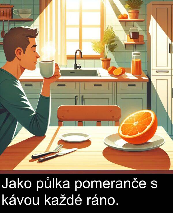 ráno: Jako půlka pomeranče s kávou každé ráno.