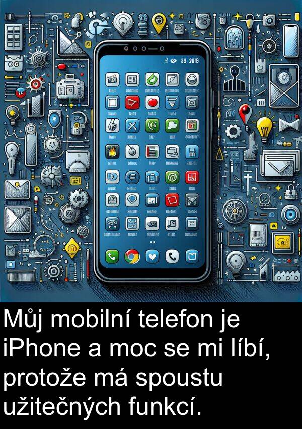 telefon: Můj mobilní telefon je iPhone a moc se mi líbí, protože má spoustu užitečných funkcí.