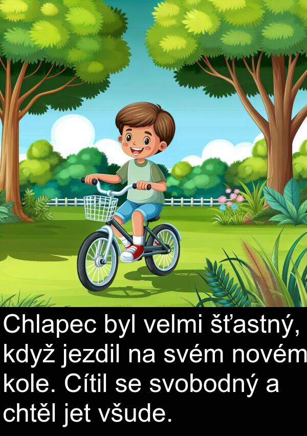 chtěl: Chlapec byl velmi šťastný, když jezdil na svém novém kole. Cítil se svobodný a chtěl jet všude.