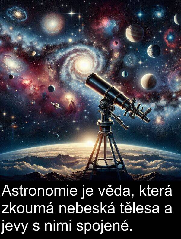 věda: Astronomie je věda, která zkoumá nebeská tělesa a jevy s nimi spojené.