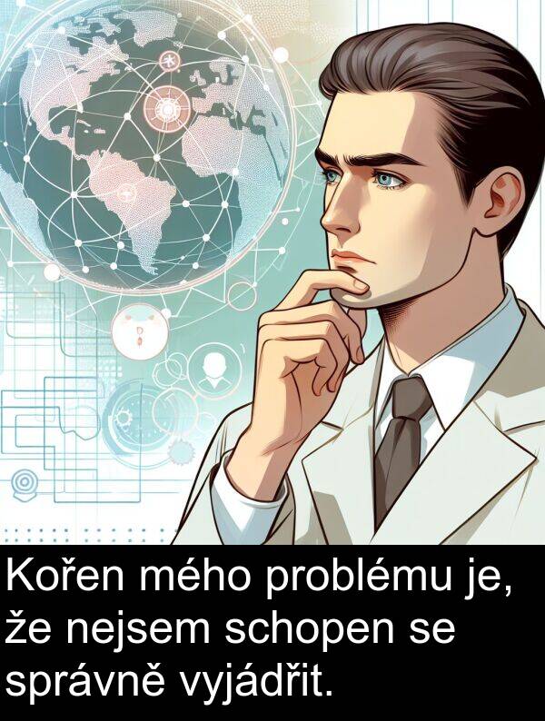 nejsem: Kořen mého problému je, že nejsem schopen se správně vyjádřit.