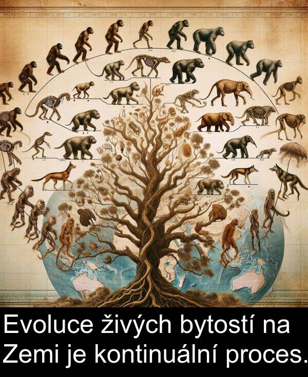 živých: Evoluce živých bytostí na Zemi je kontinuální proces.