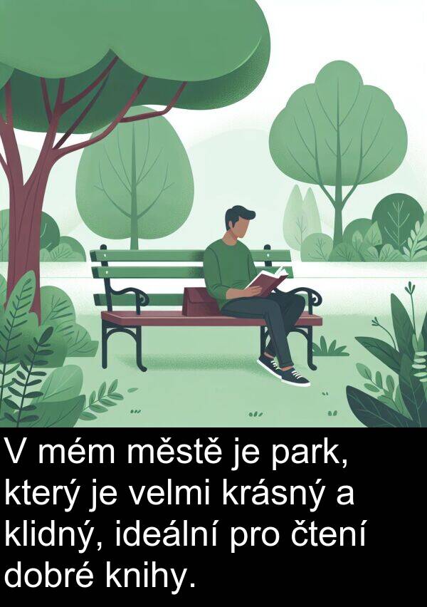 čtení: V mém městě je park, který je velmi krásný a klidný, ideální pro čtení dobré knihy.