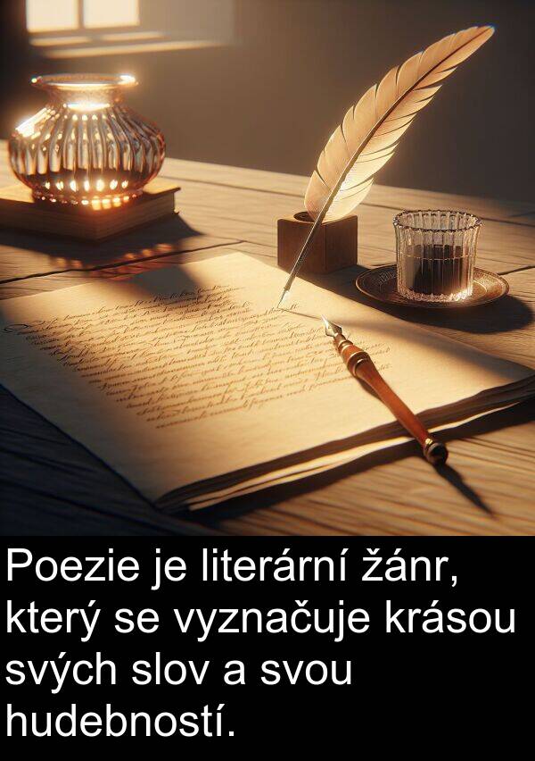 žánr: Poezie je literární žánr, který se vyznačuje krásou svých slov a svou hudebností.