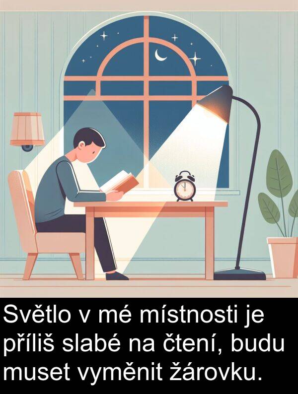 žárovku: Světlo v mé místnosti je příliš slabé na čtení, budu muset vyměnit žárovku.