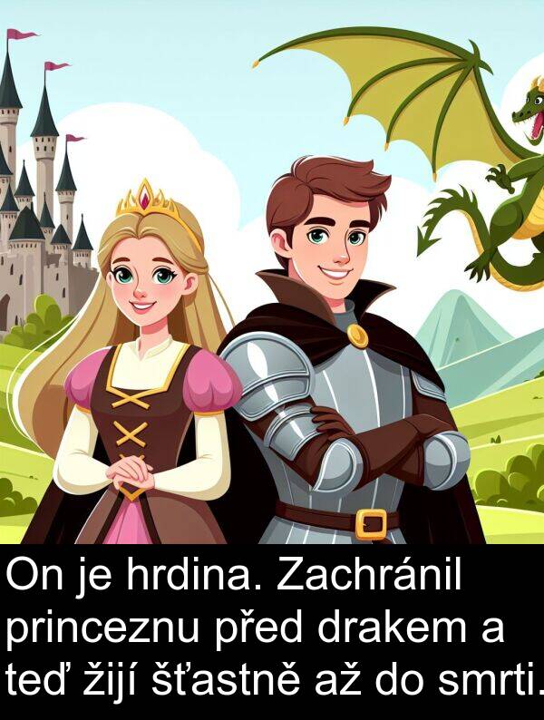 teď: On je hrdina. Zachránil princeznu před drakem a teď žijí šťastně až do smrti.