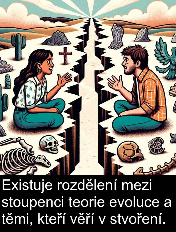 evoluce: Existuje rozdělení mezi stoupenci teorie evoluce a těmi, kteří věří v stvoření.