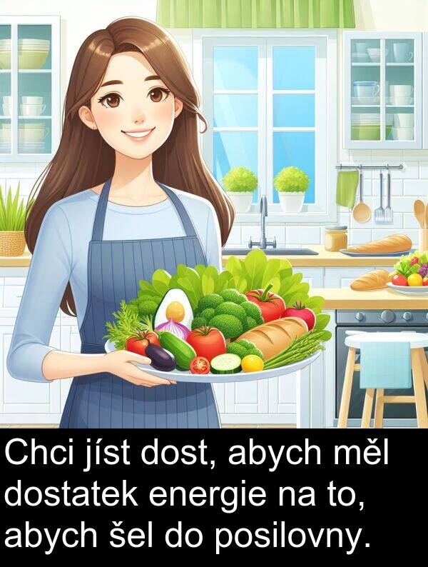 šel: Chci jíst dost, abych měl dostatek energie na to, abych šel do posilovny.