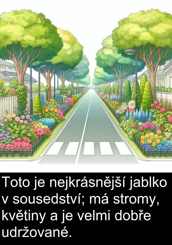 udržované: Toto je nejkrásnější jablko v sousedství; má stromy, květiny a je velmi dobře udržované.