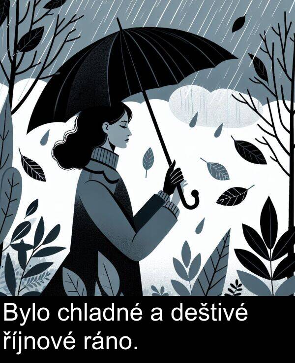ráno: Bylo chladné a deštivé říjnové ráno.