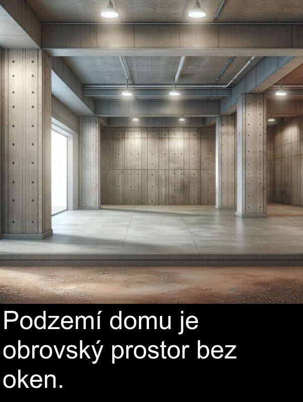bez: Podzemí domu je obrovský prostor bez oken.