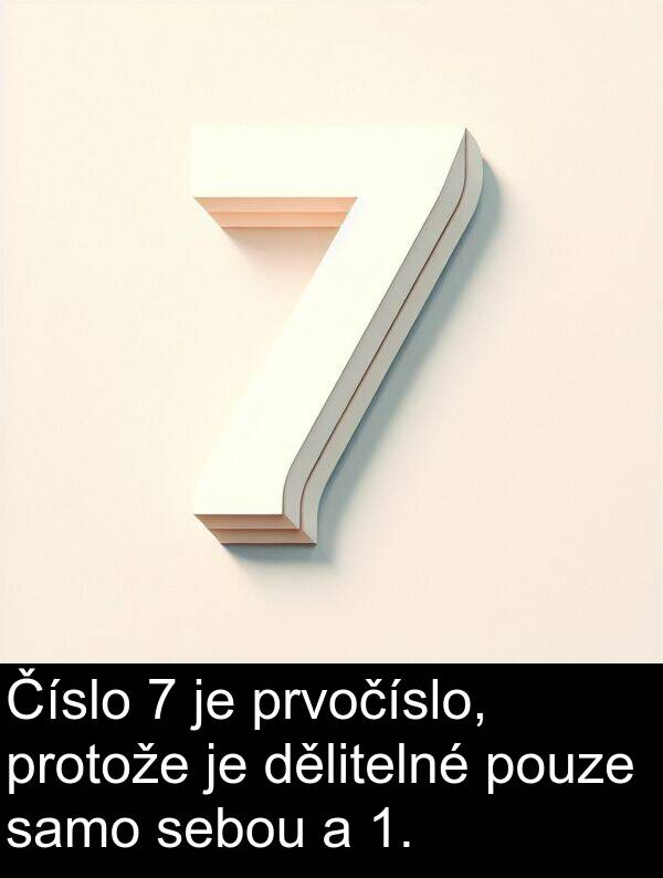 samo: Číslo 7 je prvočíslo, protože je dělitelné pouze samo sebou a 1.