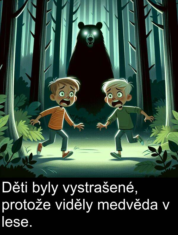 byly: Děti byly vystrašené, protože viděly medvěda v lese.