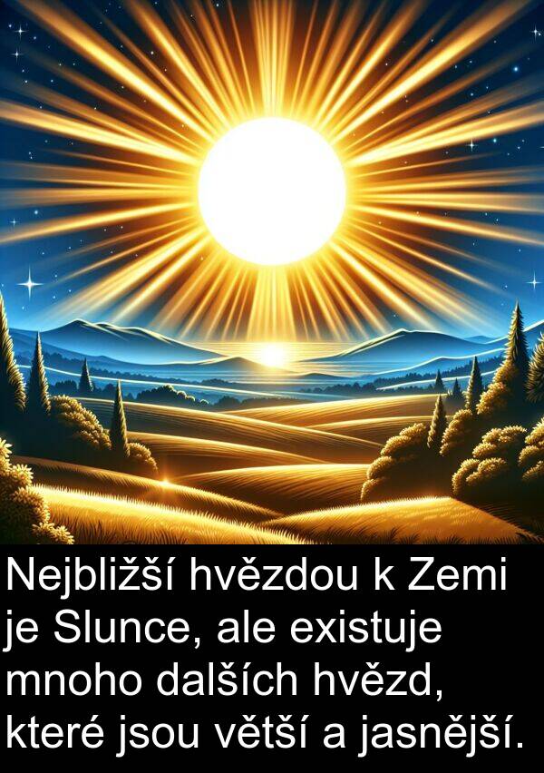 dalších: Nejbližší hvězdou k Zemi je Slunce, ale existuje mnoho dalších hvězd, které jsou větší a jasnější.