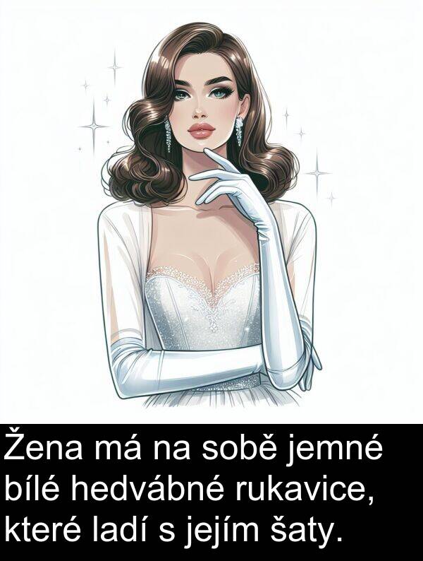 hedvábné: Žena má na sobě jemné bílé hedvábné rukavice, které ladí s jejím šaty.