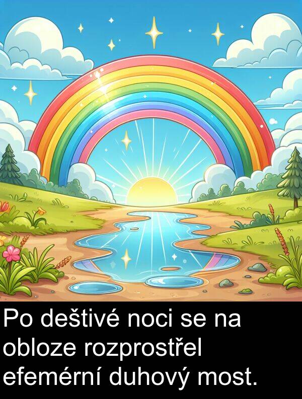 efemérní: Po deštivé noci se na obloze rozprostřel efemérní duhový most.