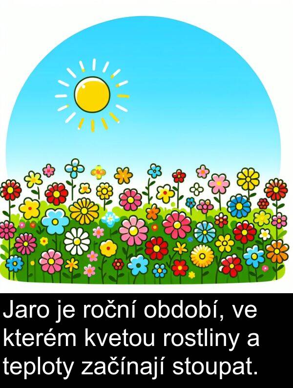 období: Jaro je roční období, ve kterém kvetou rostliny a teploty začínají stoupat.