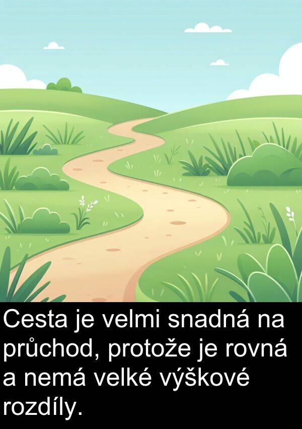 nemá: Cesta je velmi snadná na průchod, protože je rovná a nemá velké výškové rozdíly.
