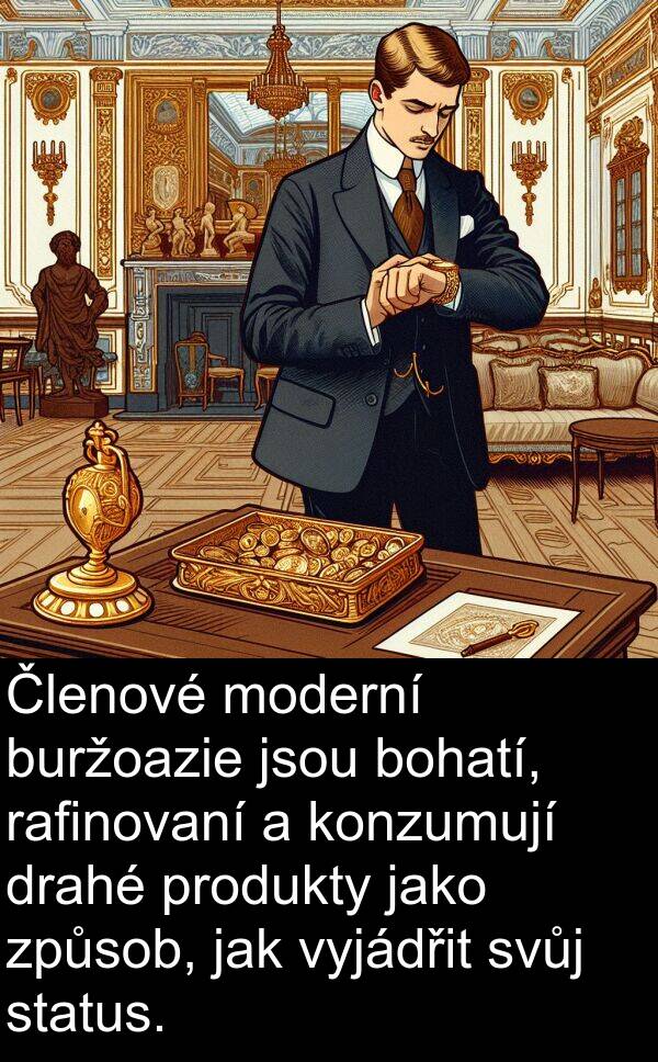 rafinovaní: Členové moderní buržoazie jsou bohatí, rafinovaní a konzumují drahé produkty jako způsob, jak vyjádřit svůj status.
