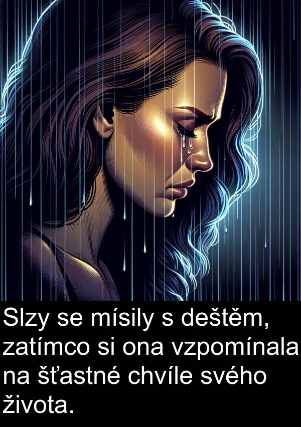 života: Slzy se mísily s deštěm, zatímco si ona vzpomínala na šťastné chvíle svého života.