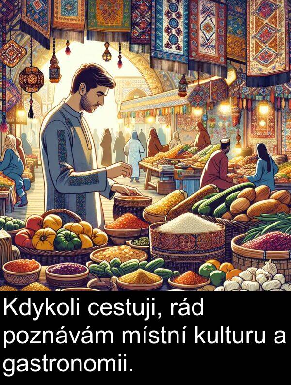 cestuji: Kdykoli cestuji, rád poznávám místní kulturu a gastronomii.