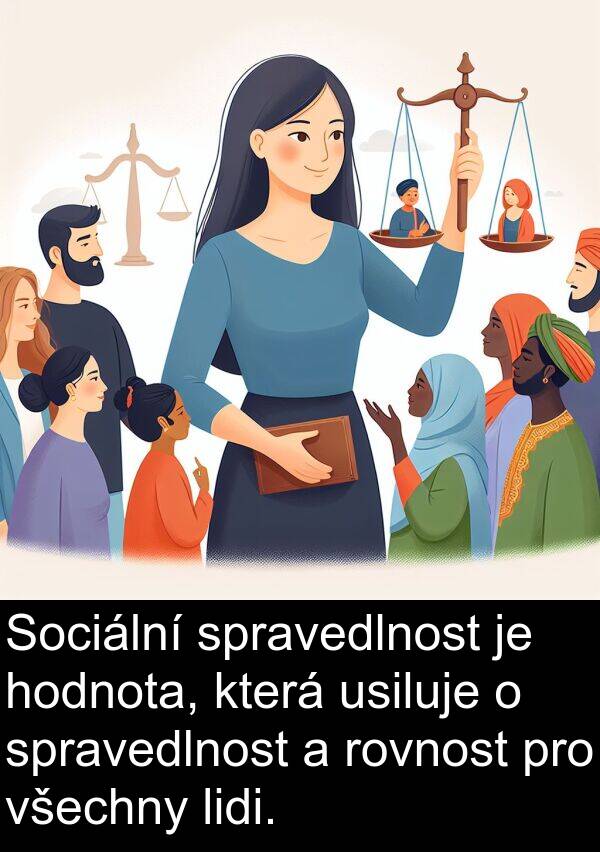 usiluje: Sociální spravedlnost je hodnota, která usiluje o spravedlnost a rovnost pro všechny lidi.