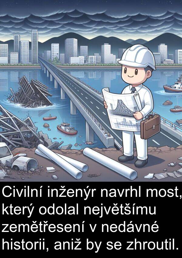 historii: Civilní inženýr navrhl most, který odolal největšímu zemětřesení v nedávné historii, aniž by se zhroutil.