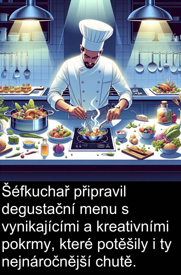 degustační: Šéfkuchař připravil degustační menu s vynikajícími a kreativními pokrmy, které potěšily i ty nejnáročnější chutě.