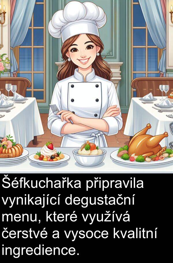 degustační: Šéfkuchařka připravila vynikající degustační menu, které využívá čerstvé a vysoce kvalitní ingredience.