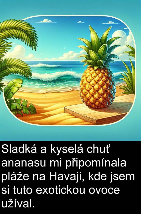 ananasu: Sladká a kyselá chuť ananasu mi připomínala pláže na Havaji, kde jsem si tuto exotickou ovoce užíval.