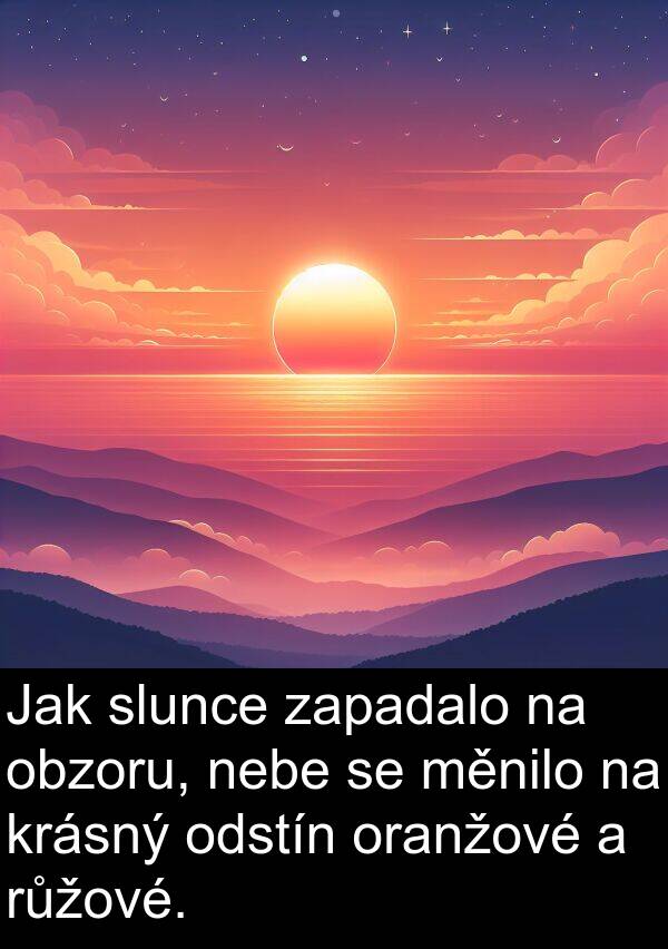 nebe: Jak slunce zapadalo na obzoru, nebe se měnilo na krásný odstín oranžové a růžové.