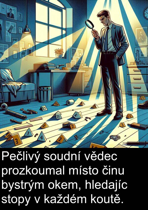 vědec: Pečlivý soudní vědec prozkoumal místo činu bystrým okem, hledajíc stopy v každém koutě.