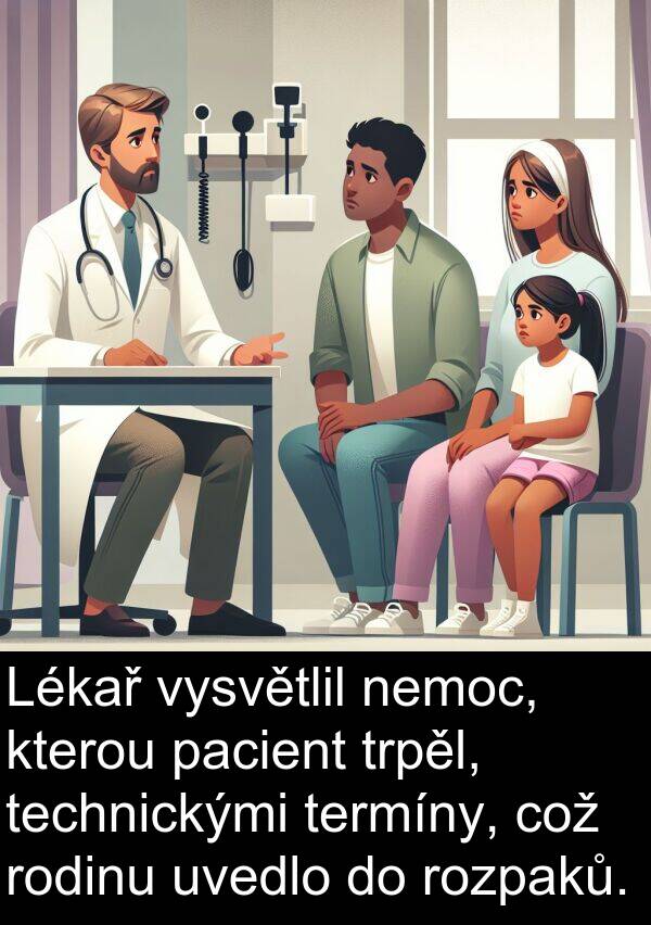 pacient: Lékař vysvětlil nemoc, kterou pacient trpěl, technickými termíny, což rodinu uvedlo do rozpaků.