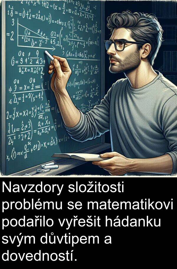 hádanku: Navzdory složitosti problému se matematikovi podařilo vyřešit hádanku svým důvtipem a dovedností.