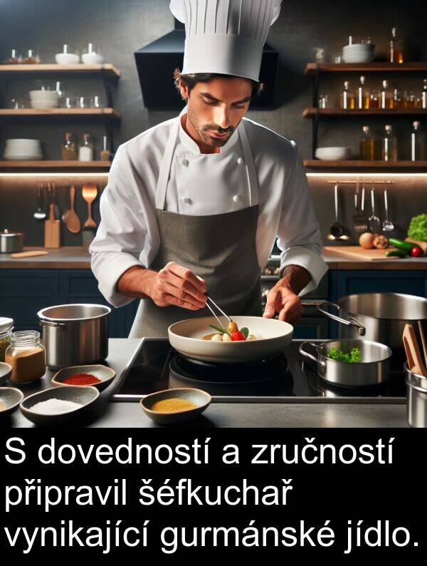 šéfkuchař: S dovedností a zručností připravil šéfkuchař vynikající gurmánské jídlo.