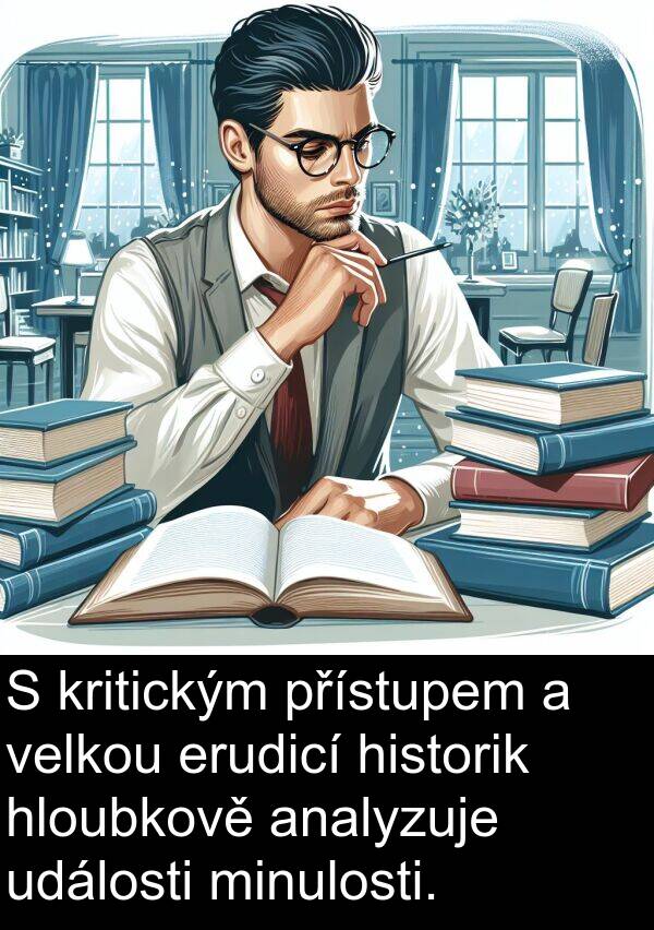 historik: S kritickým přístupem a velkou erudicí historik hloubkově analyzuje události minulosti.