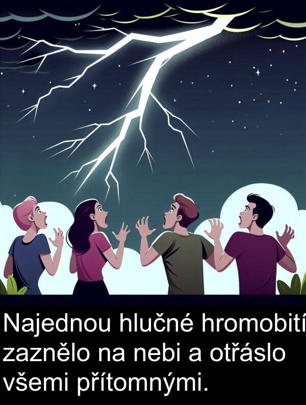 nebi: Najednou hlučné hromobití zaznělo na nebi a otřáslo všemi přítomnými.