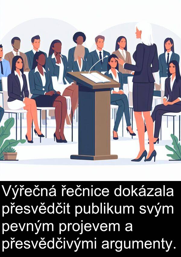 řečnice: Výřečná řečnice dokázala přesvědčit publikum svým pevným projevem a přesvědčivými argumenty.