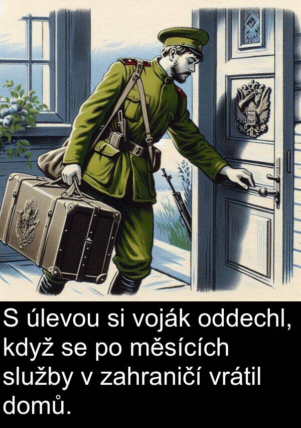 zahraničí: S úlevou si voják oddechl, když se po měsících služby v zahraničí vrátil domů.