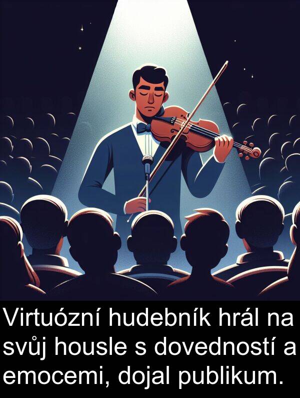 emocemi: Virtuózní hudebník hrál na svůj housle s dovedností a emocemi, dojal publikum.
