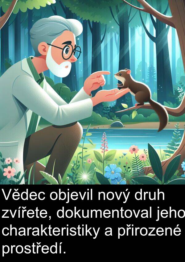 objevil: Vědec objevil nový druh zvířete, dokumentoval jeho charakteristiky a přirozené prostředí.