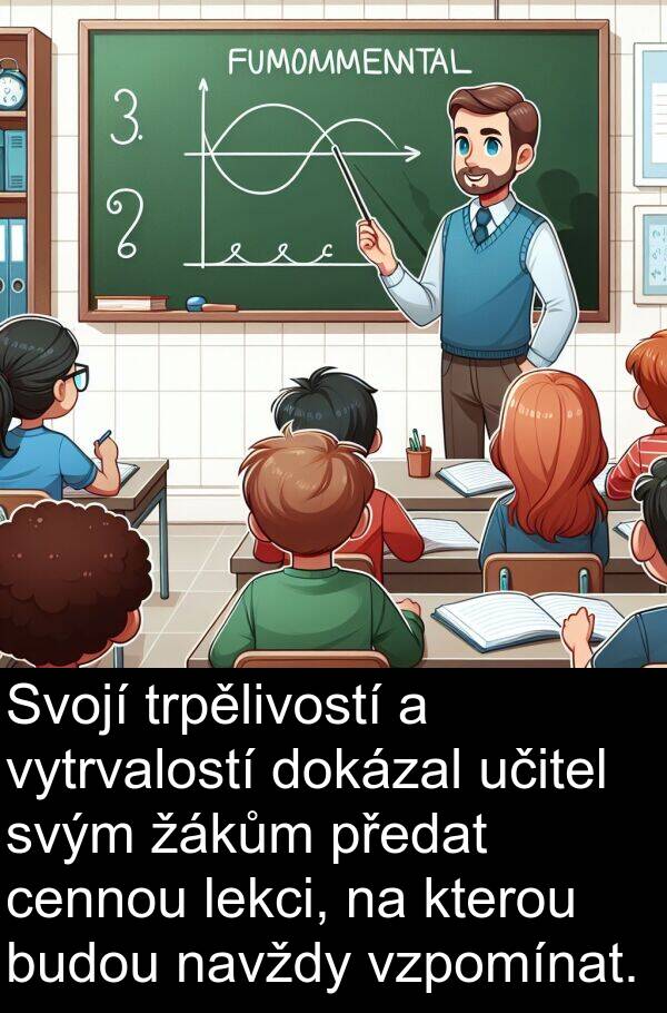 učitel: Svojí trpělivostí a vytrvalostí dokázal učitel svým žákům předat cennou lekci, na kterou budou navždy vzpomínat.