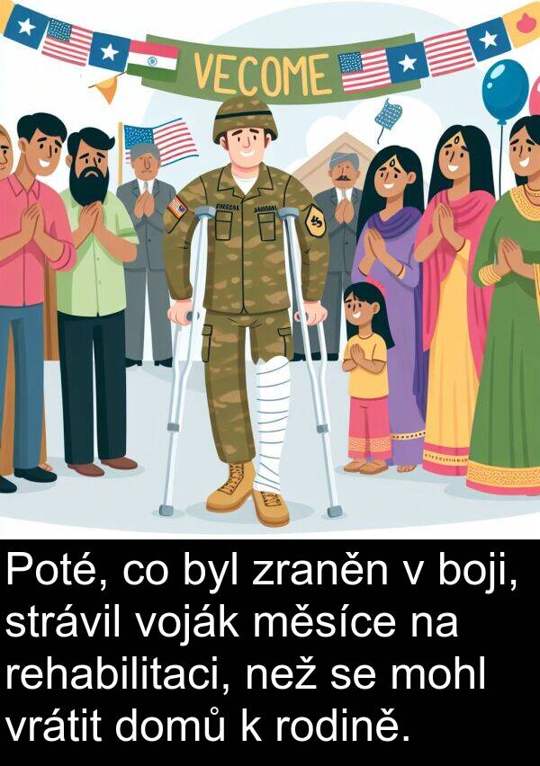boji: Poté, co byl zraněn v boji, strávil voják měsíce na rehabilitaci, než se mohl vrátit domů k rodině.