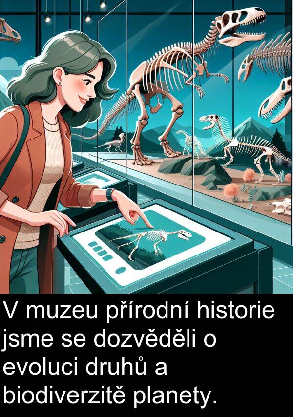 historie: V muzeu přírodní historie jsme se dozvěděli o evoluci druhů a biodiverzitě planety.