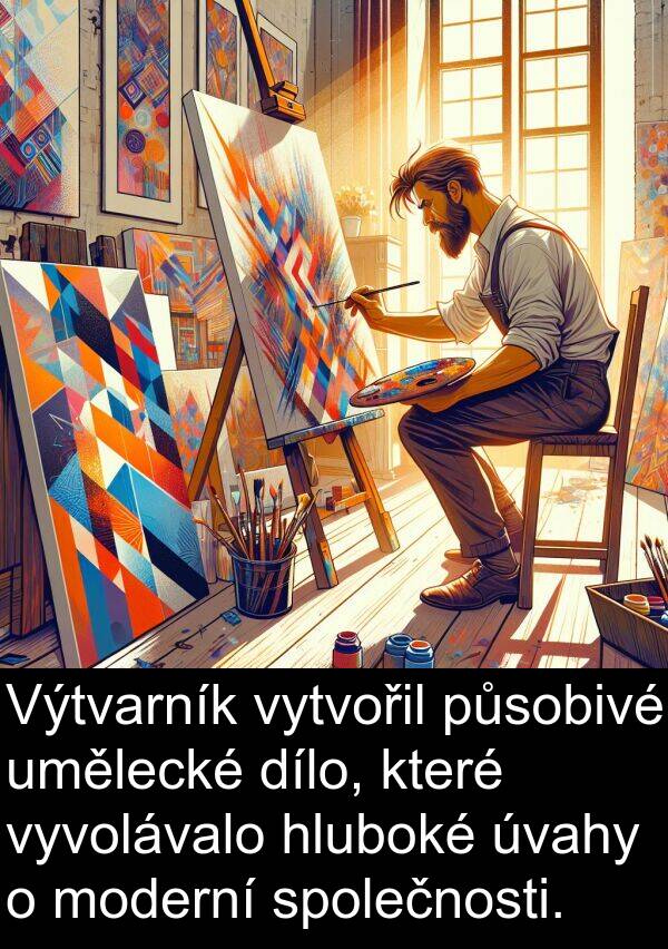působivé: Výtvarník vytvořil působivé umělecké dílo, které vyvolávalo hluboké úvahy o moderní společnosti.