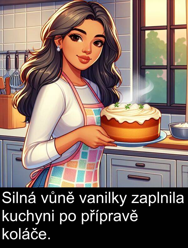 vanilky: Silná vůně vanilky zaplnila kuchyni po přípravě koláče.