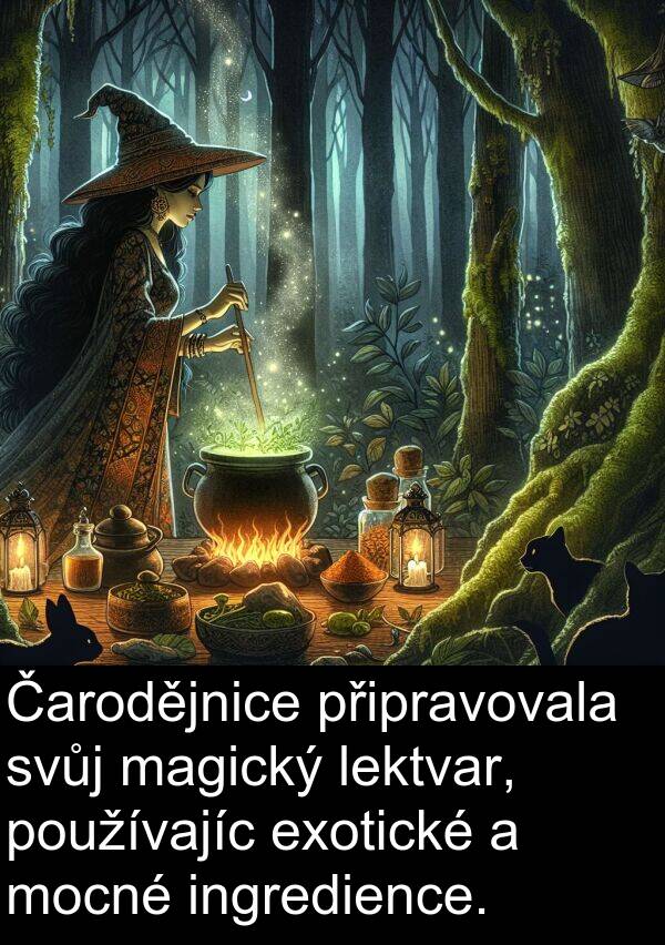 magický: Čarodějnice připravovala svůj magický lektvar, používajíc exotické a mocné ingredience.