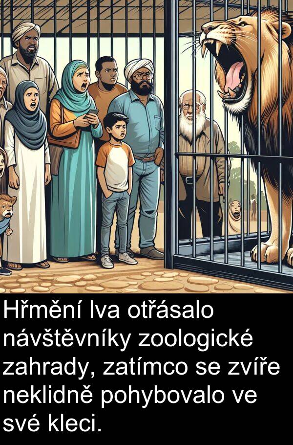 zoologické: Hřmění lva otřásalo návštěvníky zoologické zahrady, zatímco se zvíře neklidně pohybovalo ve své kleci.