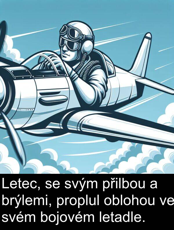 svým: Letec, se svým přilbou a brýlemi, proplul oblohou ve svém bojovém letadle.
